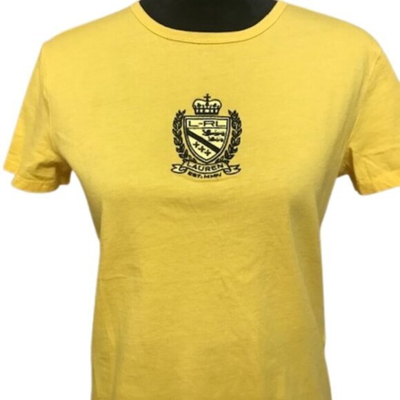 LAUREN Ralph Lauren Active Women's Embroidered Crest Tee Yellow Size Medium - Picture 2 of 7